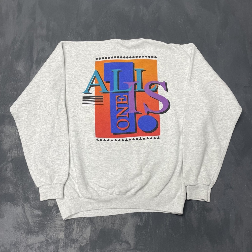 Vintage Graphic Pullover Sweatshirt Men Large Grey 1990s Hard Rock Cafe